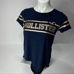 Hollister Blue and Gold Graphic Tee XS